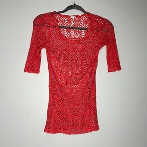 Free People Crochet Short Sleeve Top